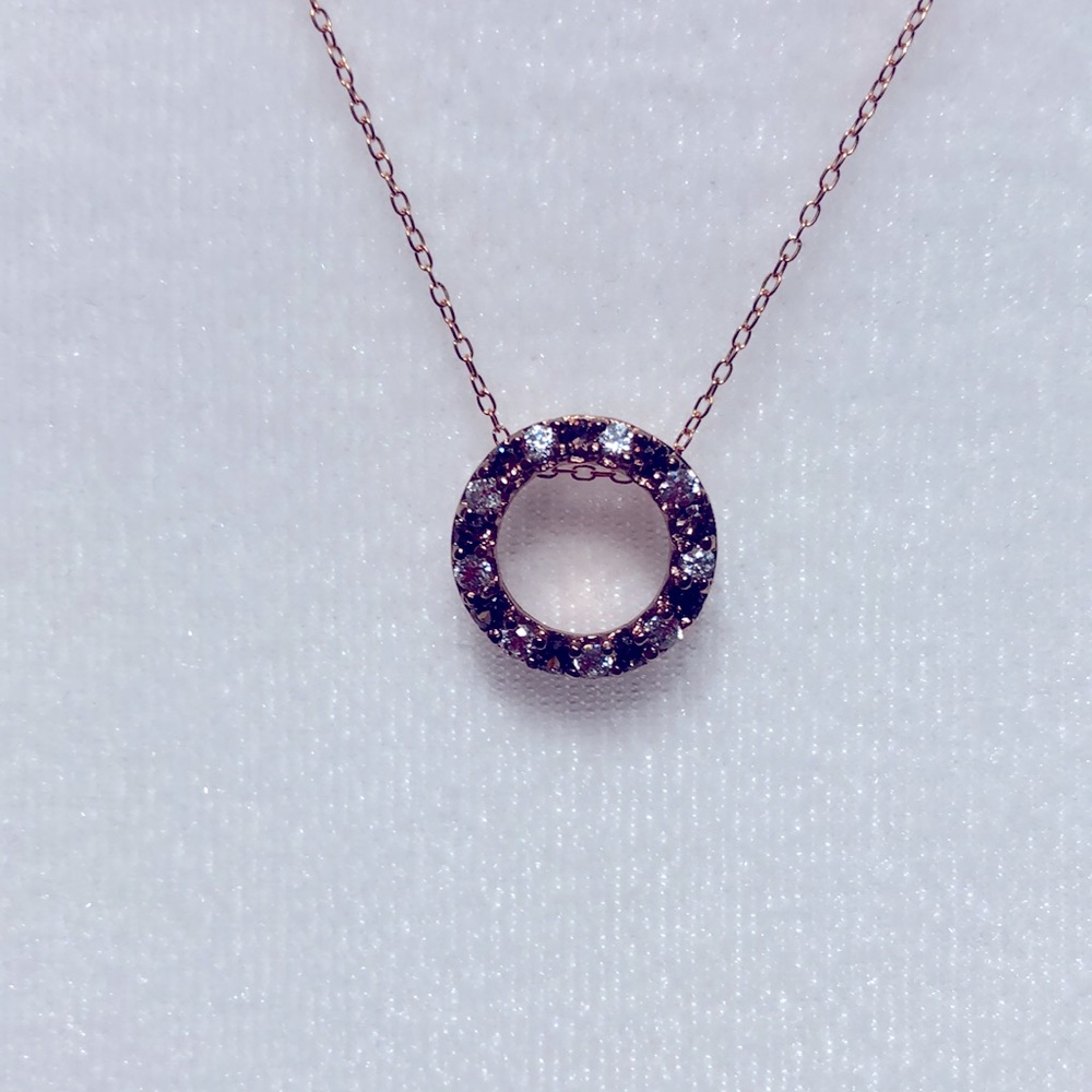 SUNSTONE STERLING SILVER WITH 14K ROSE GOLD PLATE CUBIC ZIRCONIA PENDANT